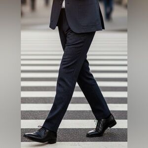 EUC J. Crew SZ 34 Charcoal gray/white pinstriped straight leg trousers/waist 36”